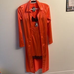 Shane Justin Orange Satin Trench & Lace Nightgown Set NWT (XS)